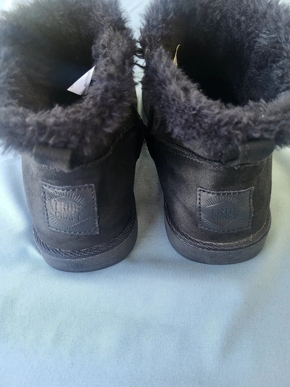 True Craft Black Faux-Suede Ankle Winter Boots with Faux Fur Cuff